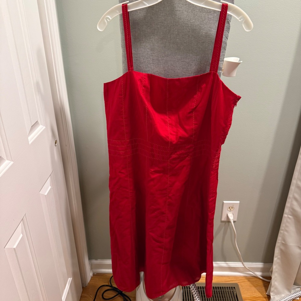 Vintage Ann Taylor Red Dress 16 NWT 90s Minimalist Y2k Quiet Luxury Cotton Midi